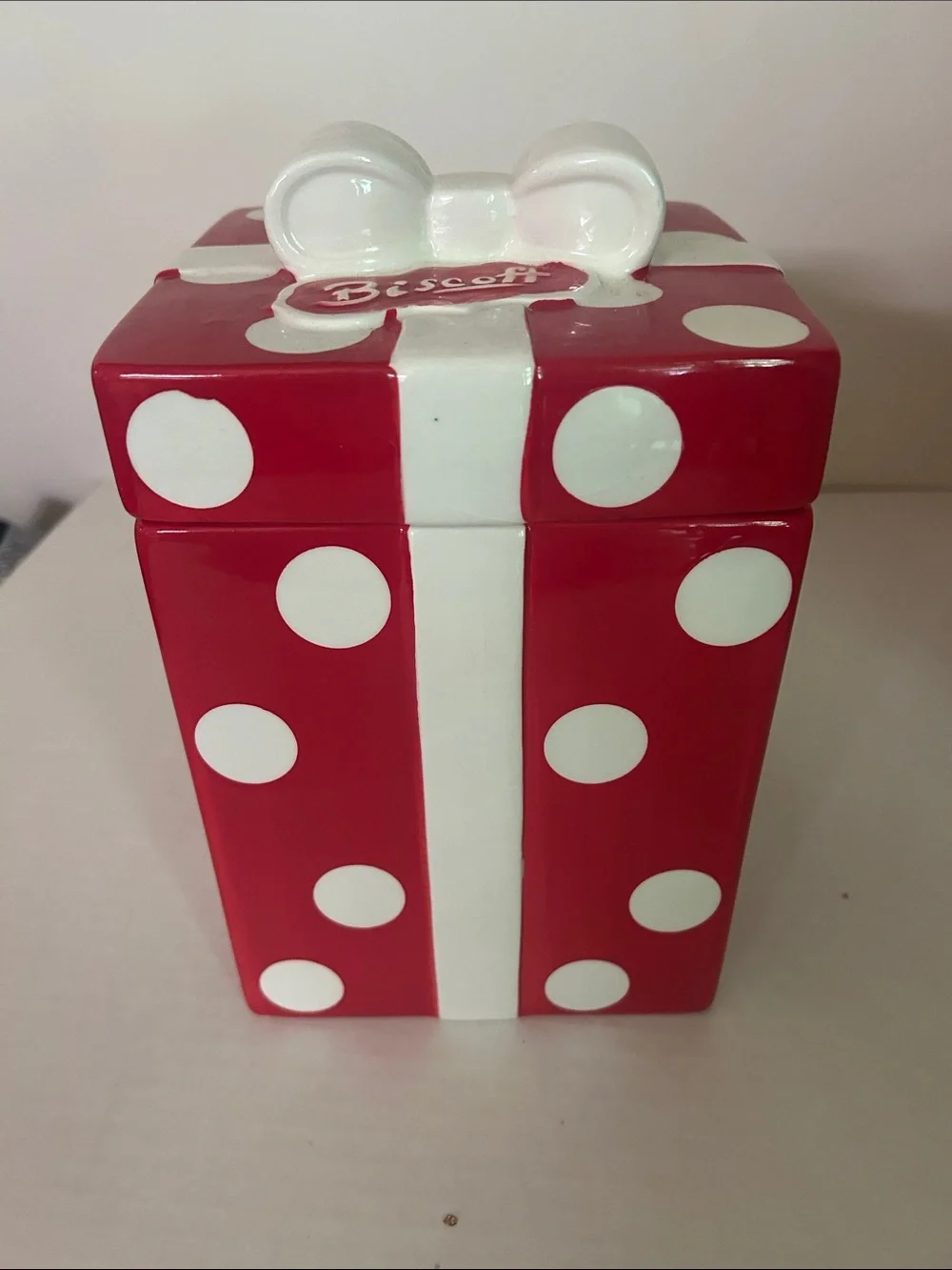 Scof Red and White Polka Dot Ceramic Gift Box with Bow
